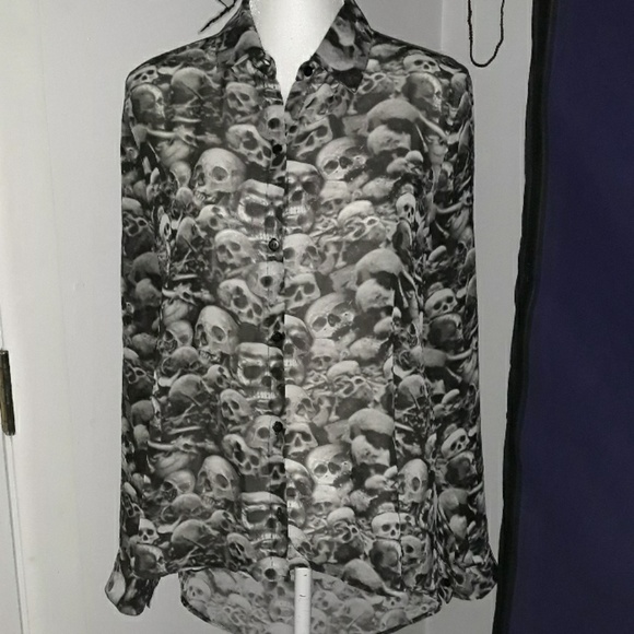 Tops - Unique womens skull blouse with open back